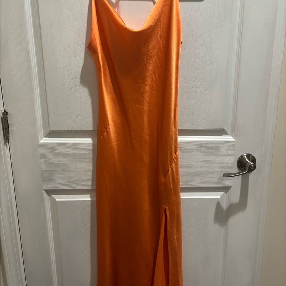 Orange Slip Dress with Scoop Neck